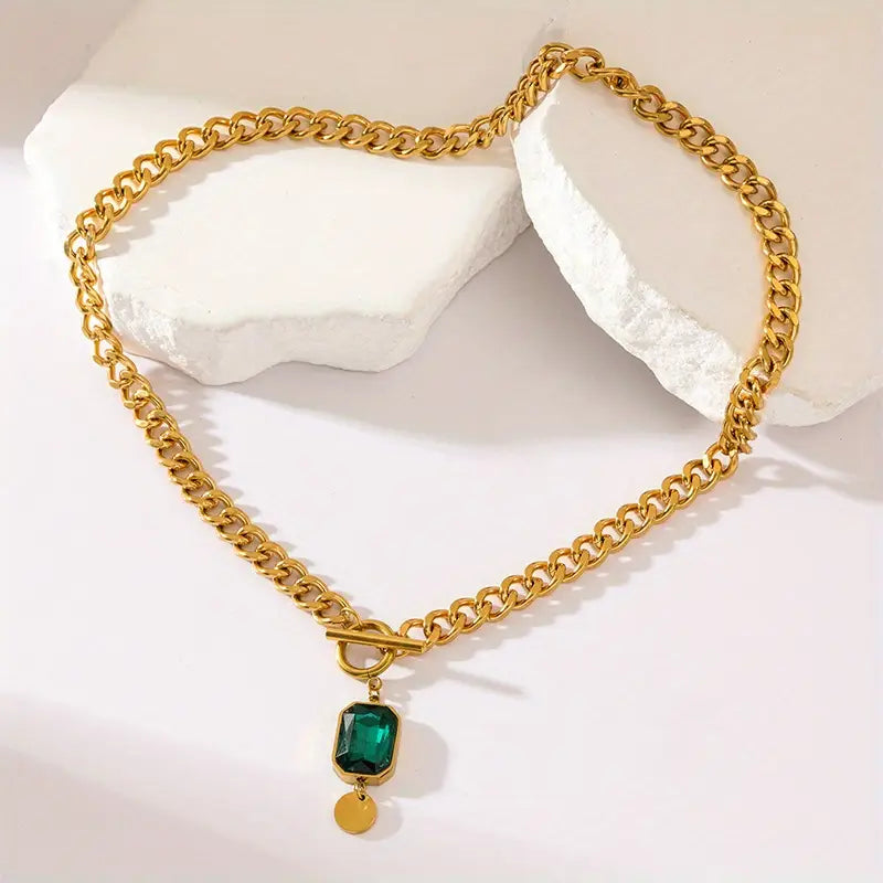 Collar Cadena Gruesa con Esmeralda | Golden