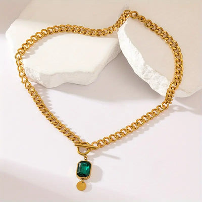 Collar Cadena Gruesa con Esmeralda | Golden (4/6)