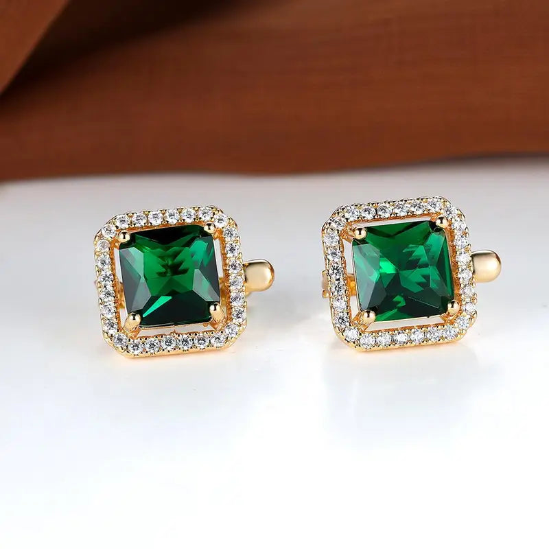 Pendientes Circonia Cuadrada Verde Dorada | Golden