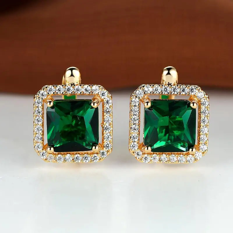Pendientes Circonia Cuadrada Verde Dorada | Golden