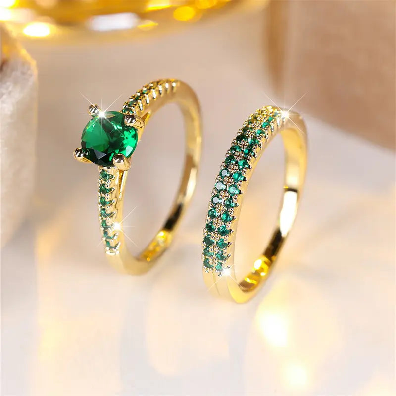 Set Dúo de Anillos Esmeralda Serena | Golden