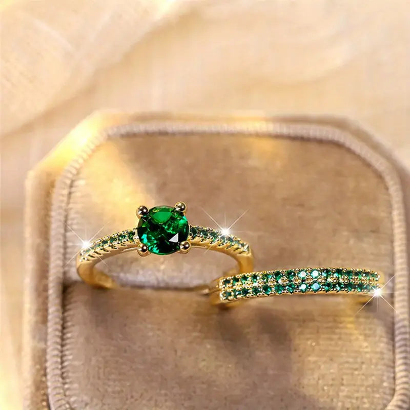 Set Dúo de Anillos Esmeralda Serena | Golden