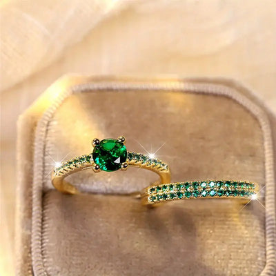 Set Dúo de Anillos Esmeralda Serena | Golden (3/4)