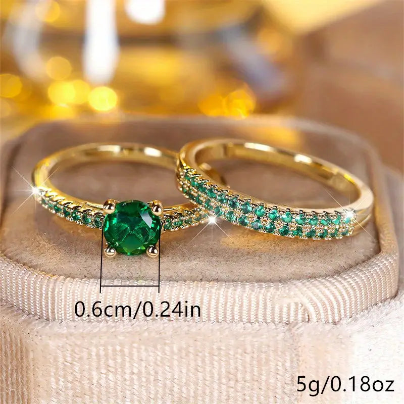 Set Dúo de Anillos Esmeralda Serena | Golden