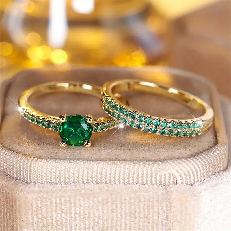 Set Dúo de Anillos Esmeralda Serena | Golden
