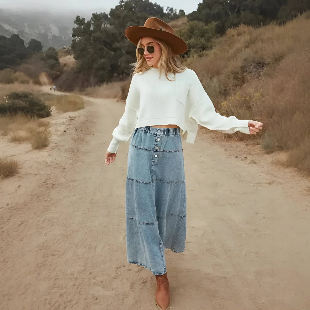 Ava Tiered Denim Maxi Skirt