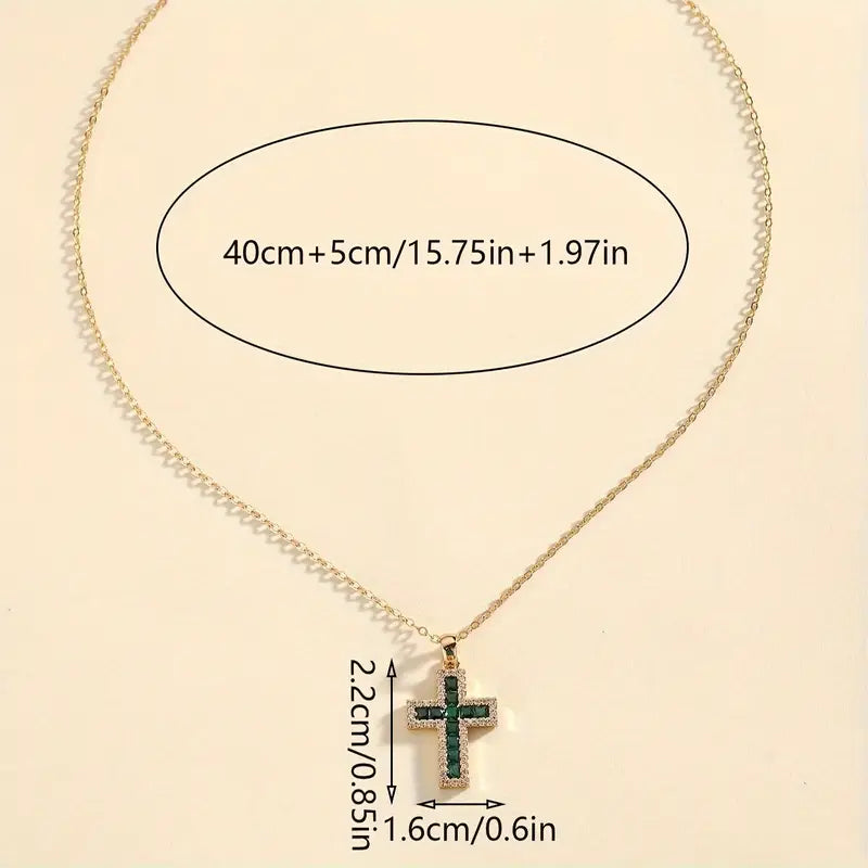 Collar Colgante Cruz Esmeralda Soléne | Golden (4/4)