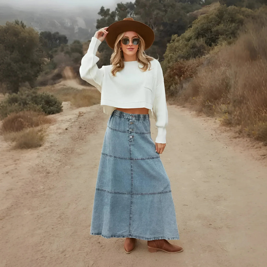 Ava Tiered Denim Maxi Skirt