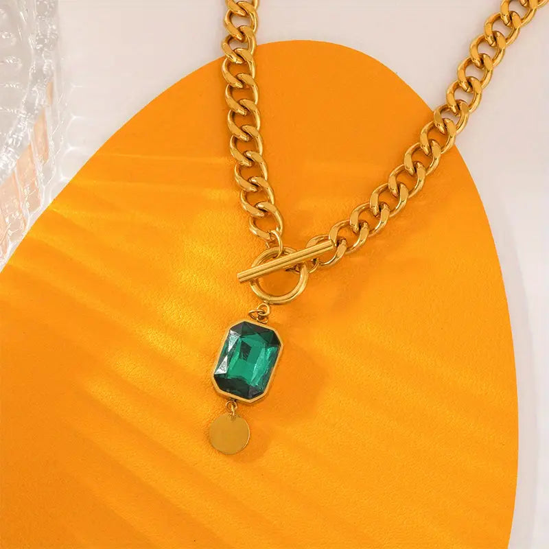 Collar Cadena Gruesa con Esmeralda | Golden