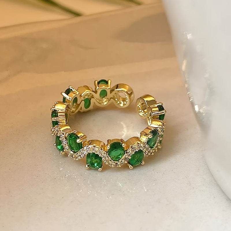 Anillo Abierto Esmeralda Brillante Calira | Golden