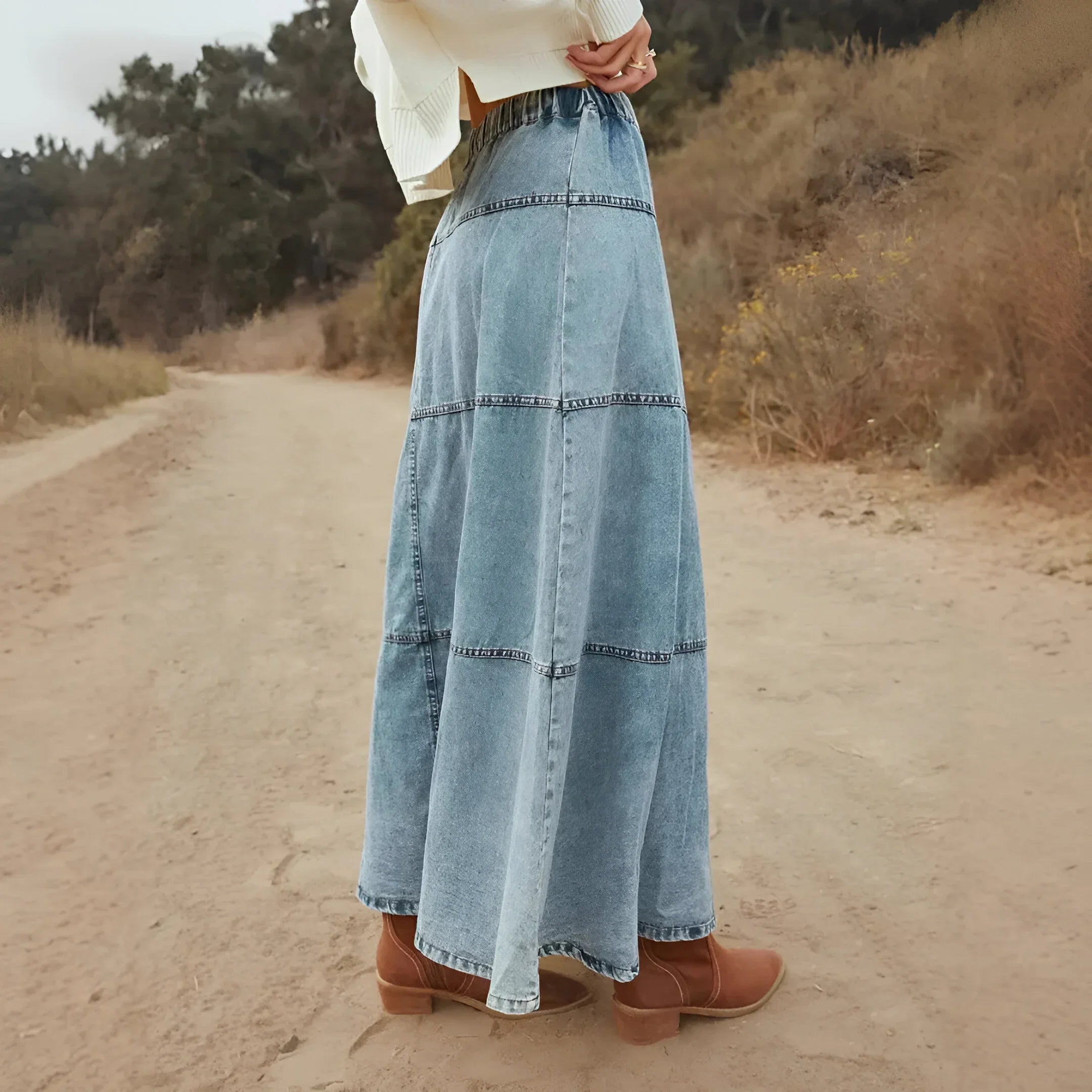 Ava Tiered Denim Maxi Skirt