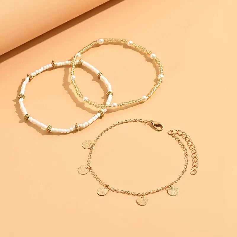 Set 3 Tobilleras por Capas Coastal Charm | Golden