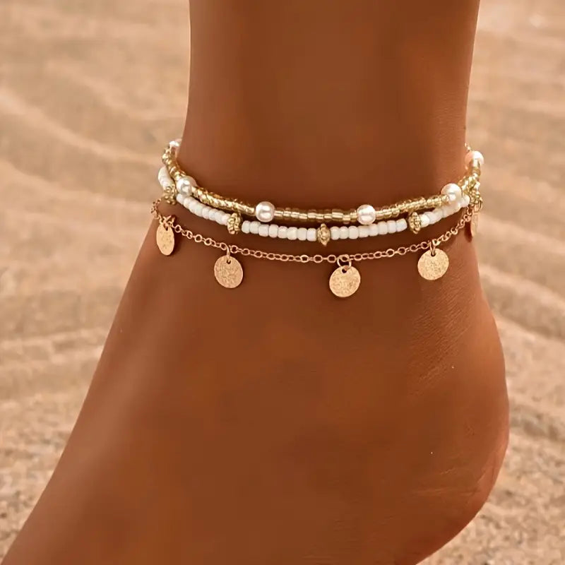 Set 3 Tobilleras por Capas Coastal Charm | Golden