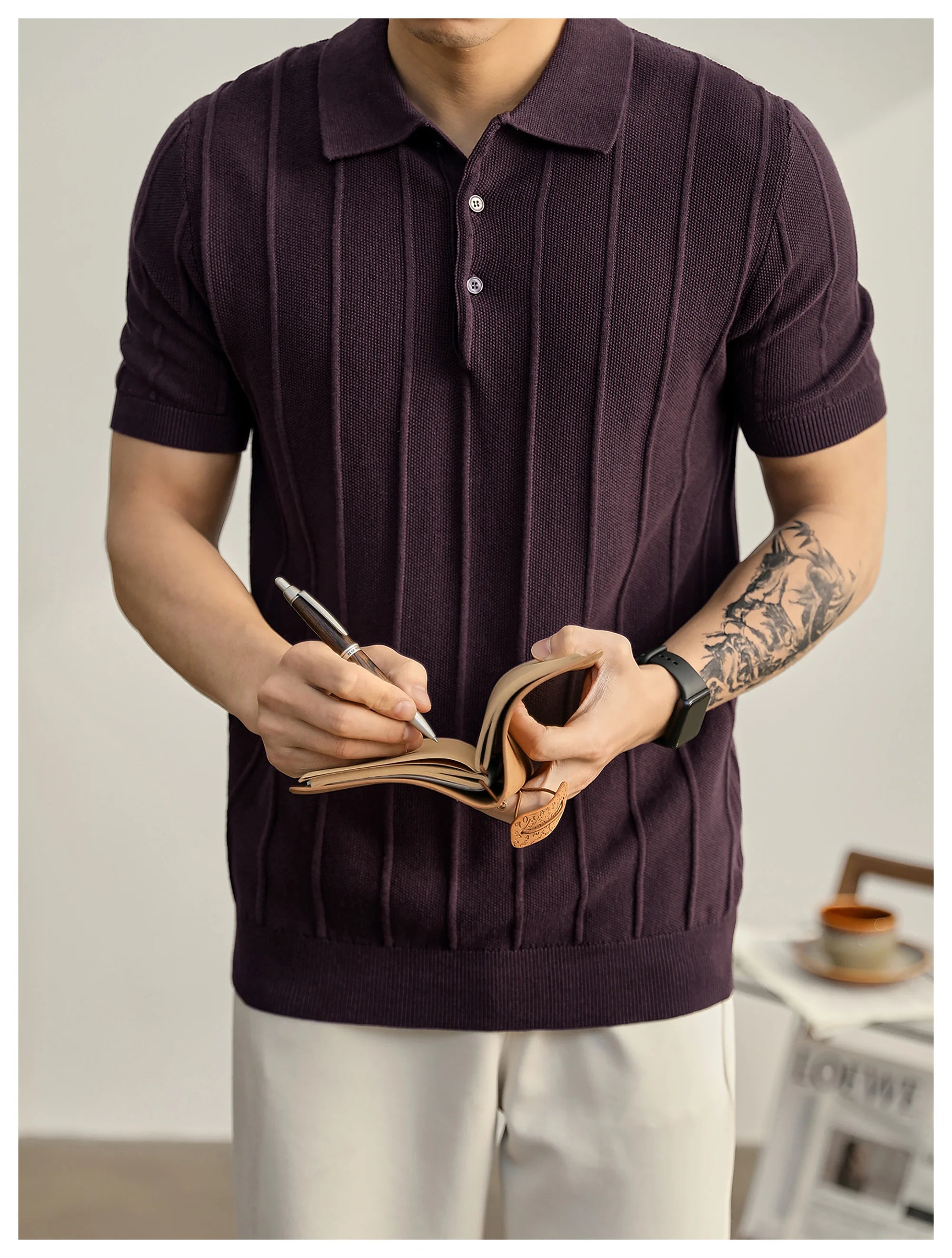 Leo Textured Knit Polo Shirt