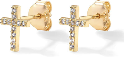 Pendientes Studs Cruz Pavé | Golden (2/5)