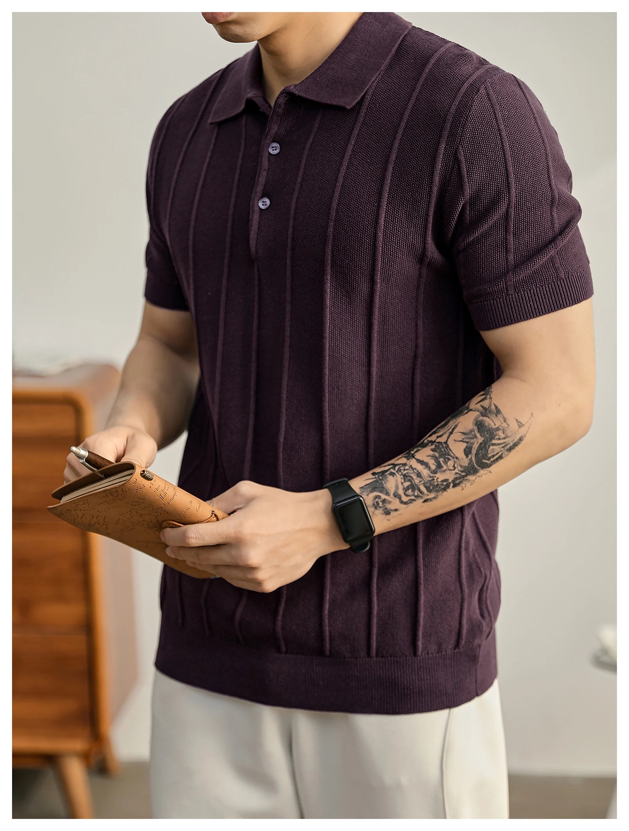 Leo Textured Knit Polo Shirt