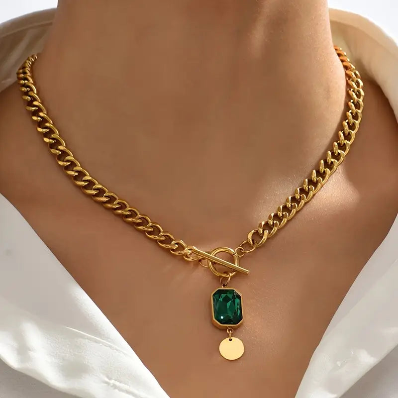 Collar Cadena Gruesa con Esmeralda | Golden