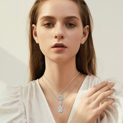 Pave letter initial necklace set | Golden Blanco (5/5)
