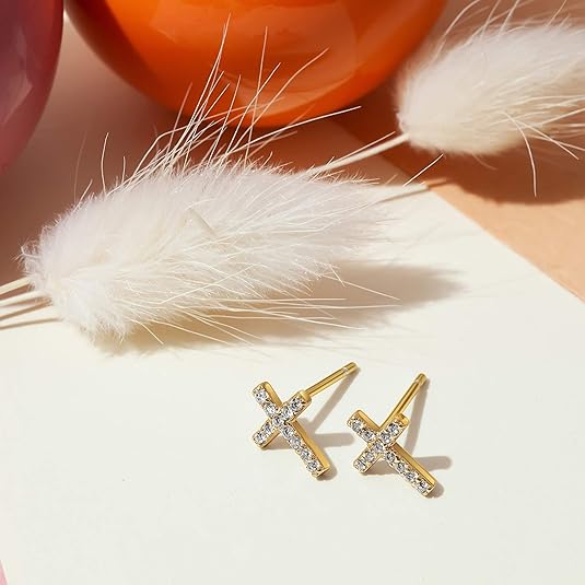 Pendientes Studs Cruz Pavé | Golden