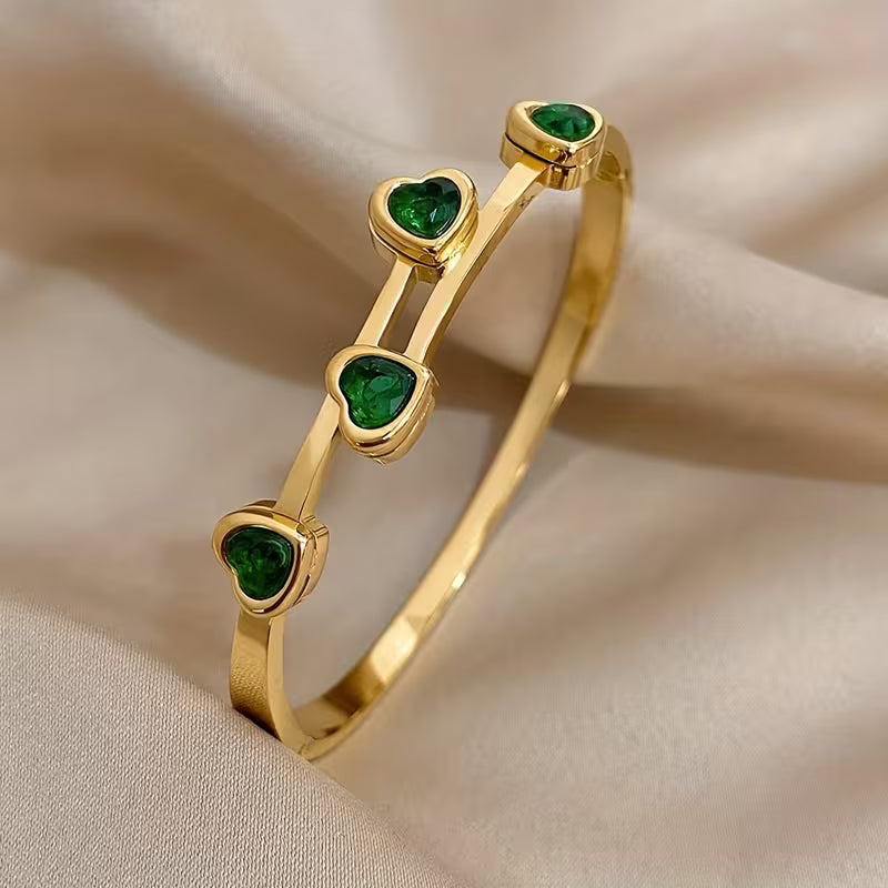 Pulsera Corazones Verde | Golden (2/2)