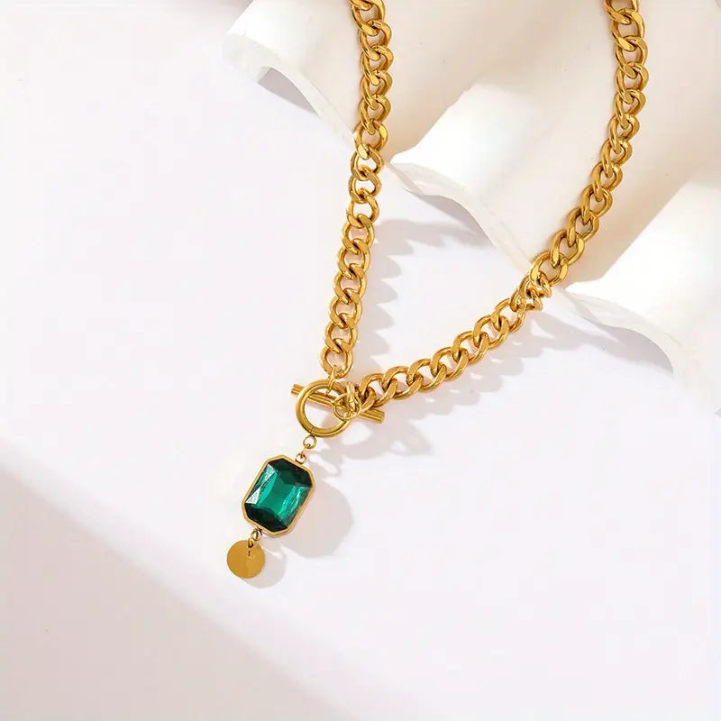 Collar Cadena Gruesa con Esmeralda | Golden (5/6)