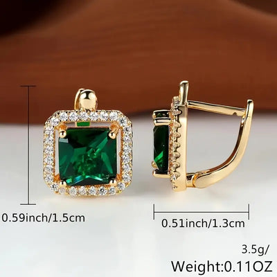 Pendientes Circonia Cuadrada Verde Dorada | Golden (5/5)