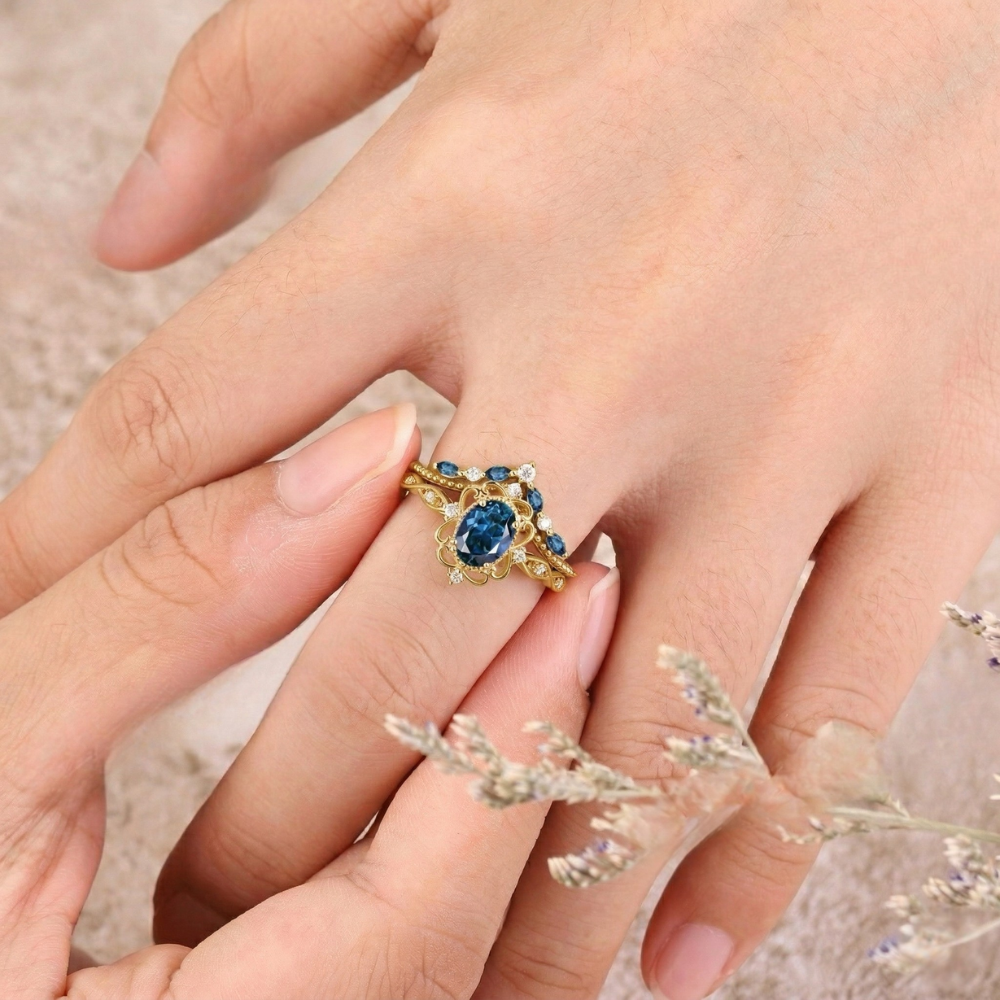 Set de Anillos Corona Azelia Zafiro | Golden