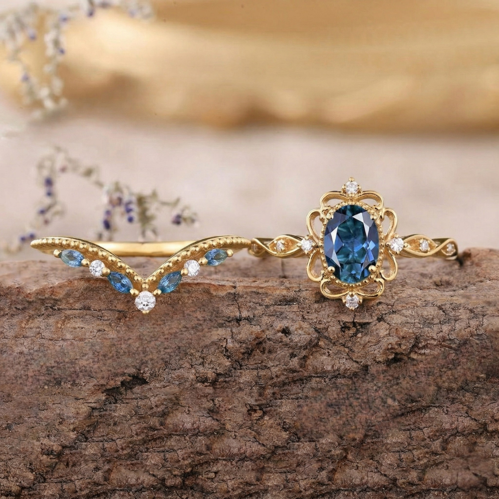 Set de Anillos Corona Azelia Zafiro | Golden