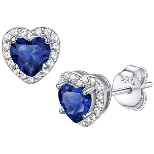 Pendientes Studs Corazón Zafiro | Golden Blanco