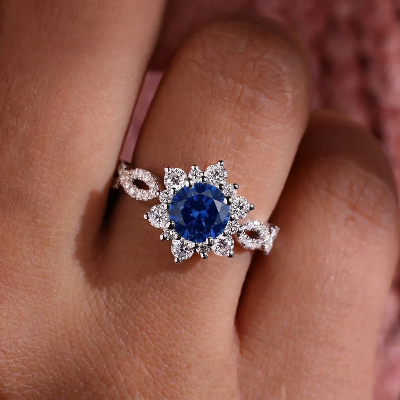 Anillo Flor Zafiro Cristal | Golden Blanco