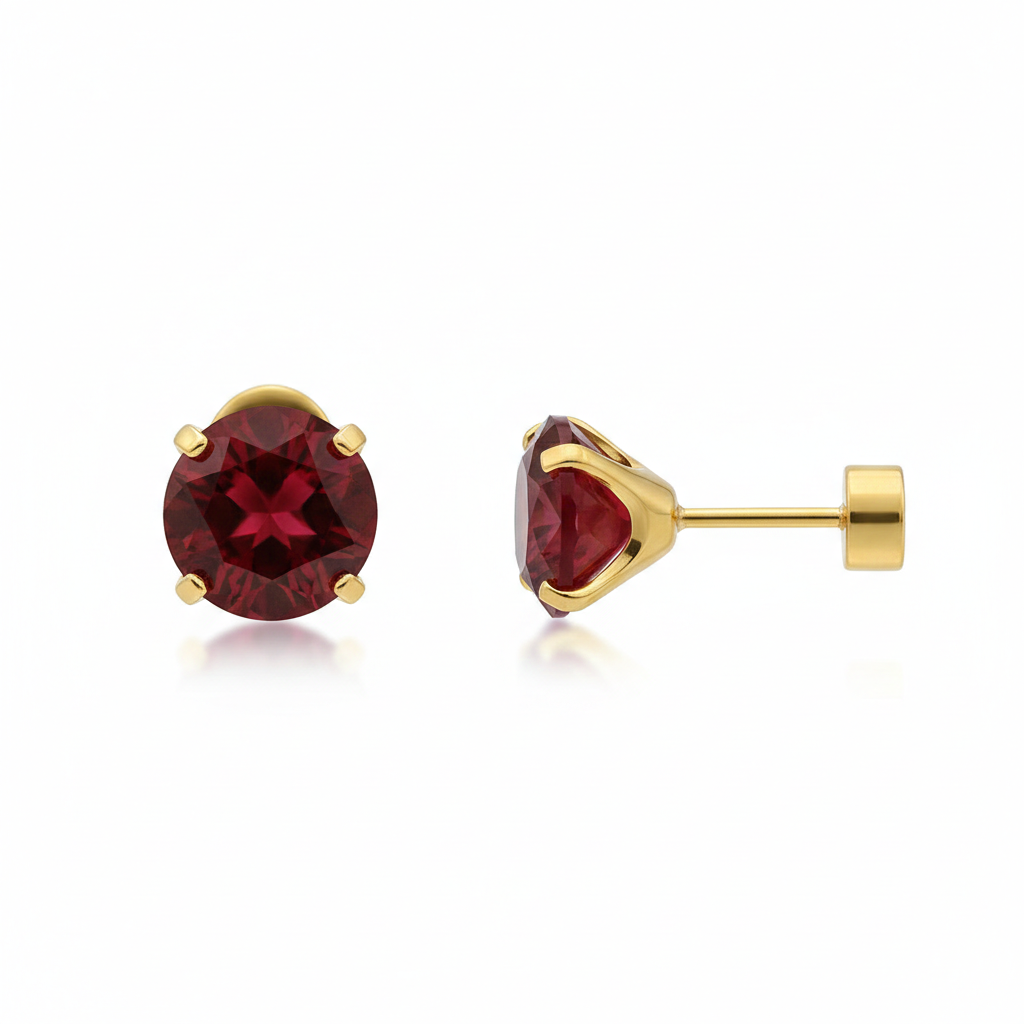 Pendientes Studs Redondos de Rubí | Golden