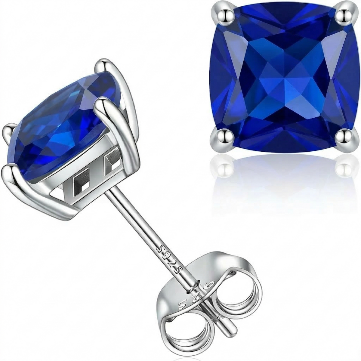 Pendientes Studs Zafiro Corte Princesa | Golden Blanco