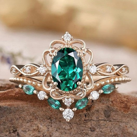 Set Anillo Corona Esmeralda Aurelle | Golden Rosa