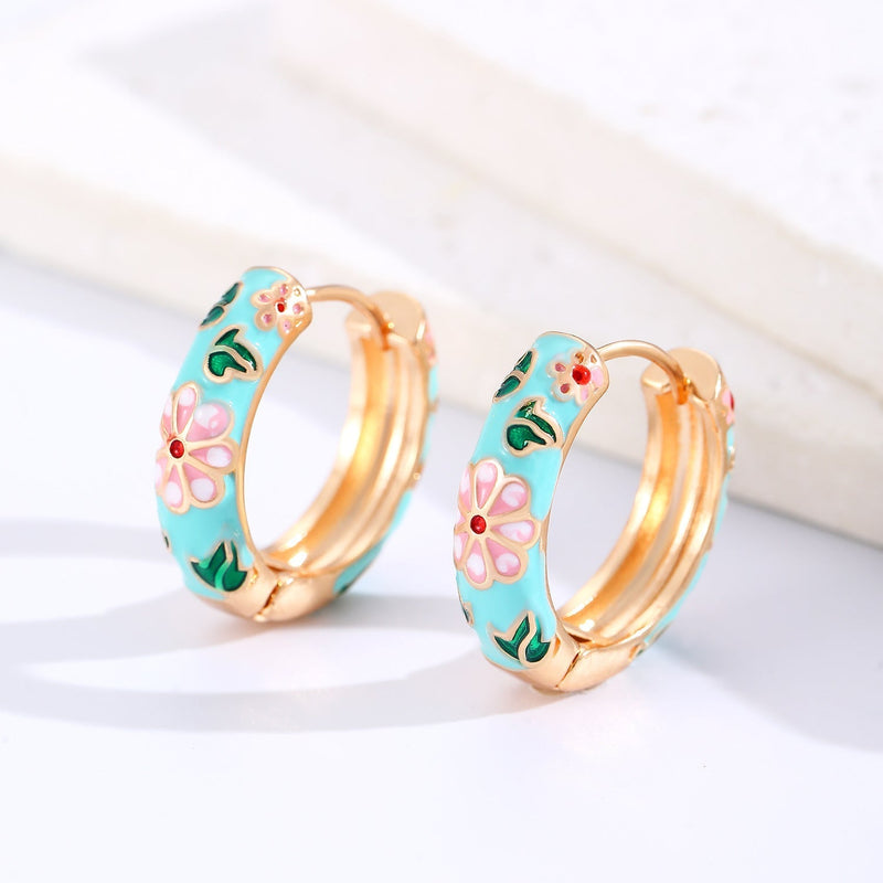 Colorful Floral Hoop Earrings | Golden (1/2)