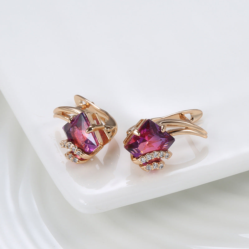 Pendientes Cristal Cuadrado Carmesí | Golden Rosa (2/5)