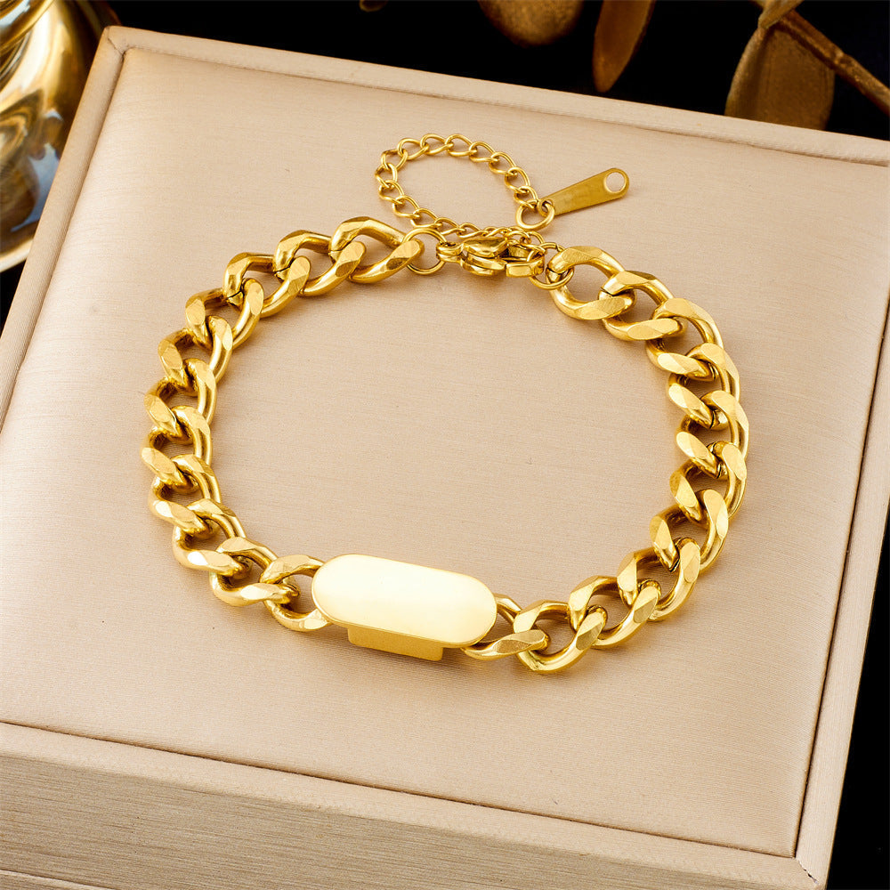Cuban Chain Tag Bracelet | Golden