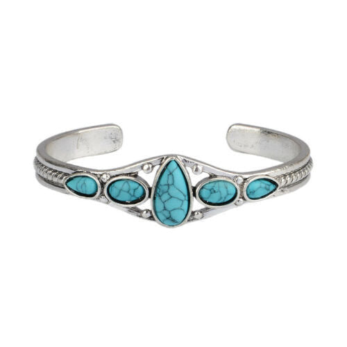 Pulsera Abierta Lágrima Turquesa | Golden Blanco