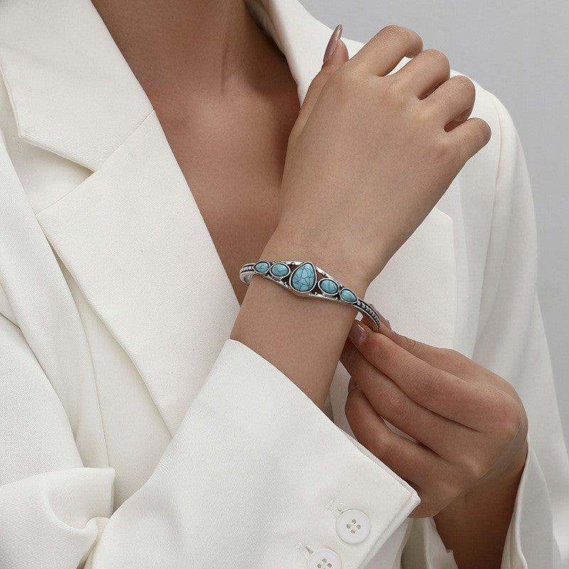 Pulsera Abierta Lágrima Turquesa | Golden Blanco (3/3)