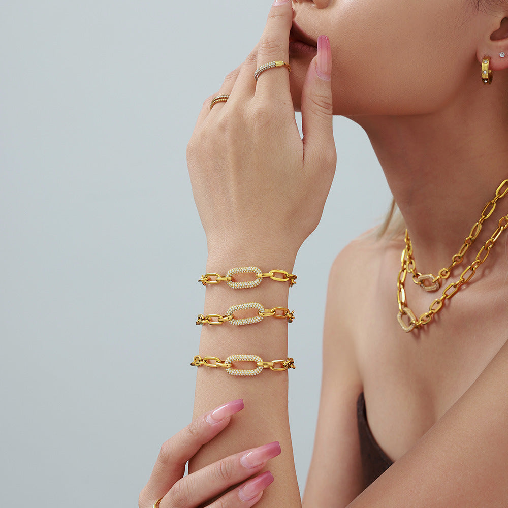 Set Joya Cadena Gruesa Pavé | Golden