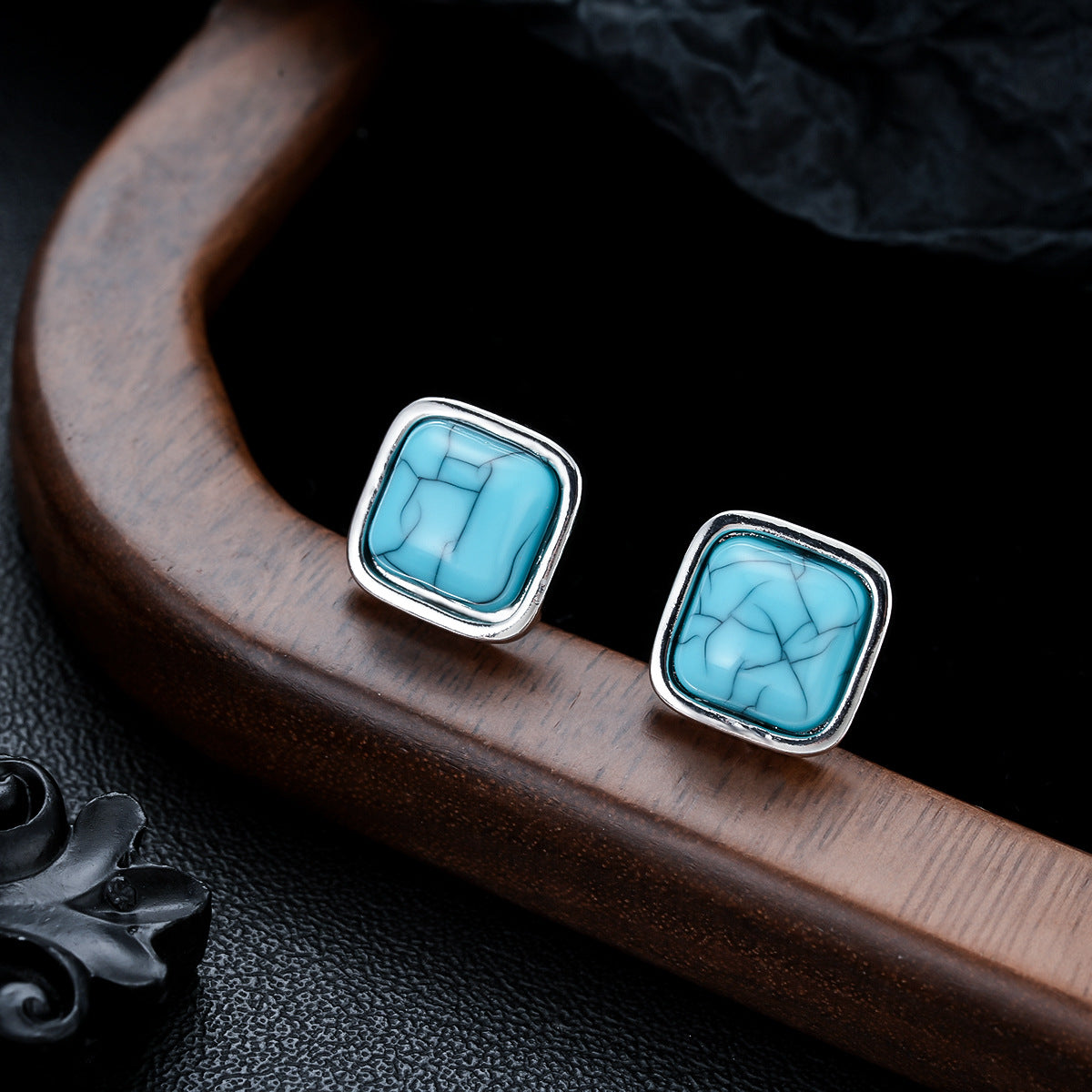 Pendientes Cuadrados Turquesa | Golden Blanco