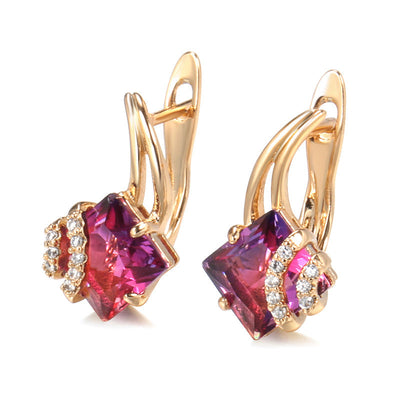 Pendientes Cristal Cuadrado Carmesí | Golden Rosa (1/5)