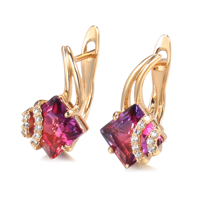 Pendientes Cristal Cuadrado Carmesí | Golden Rosa (1/5)
