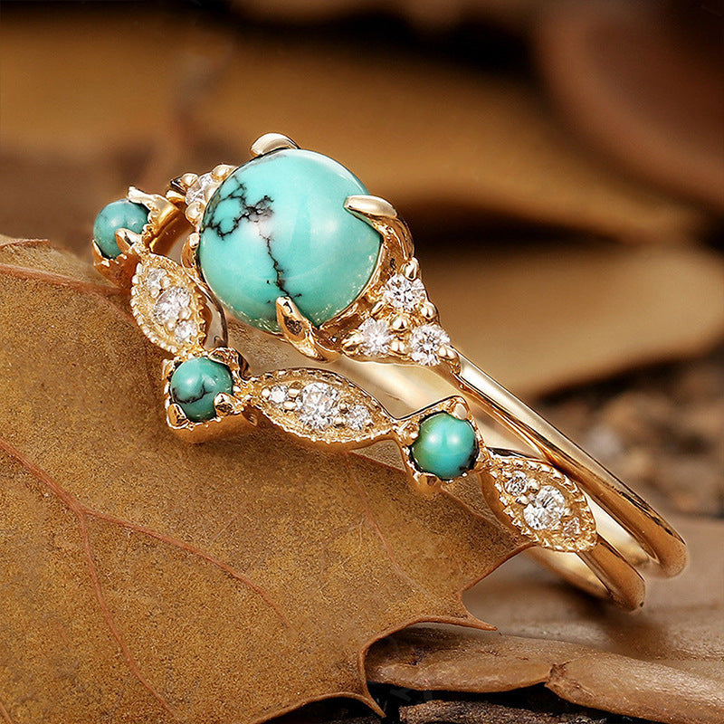 Set de Anillos Corona Turquesa Aureva | Golden