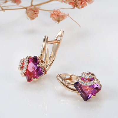 Pendientes Cristal Cuadrado Carmesí | Golden Rosa (4/5)