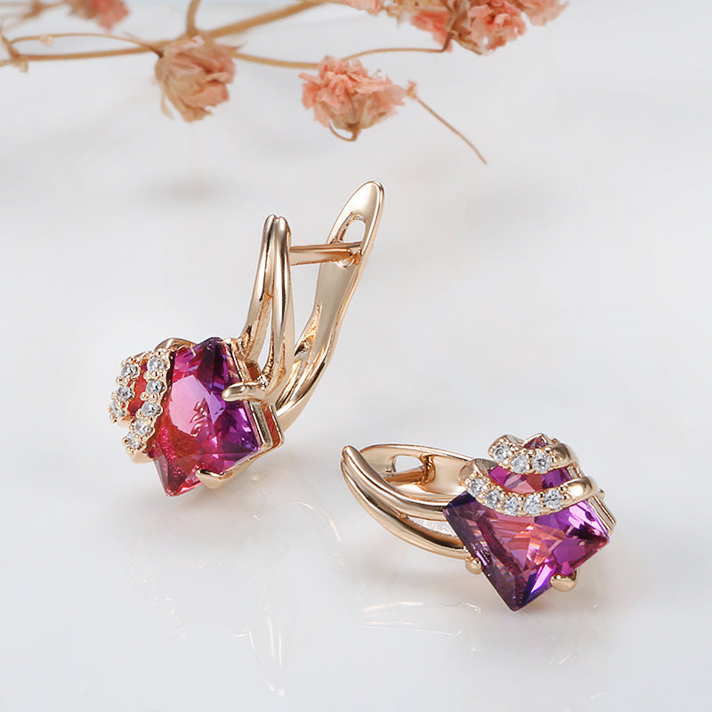 Pendientes Cristal Cuadrado Carmesí | Golden Rosa (4/5)
