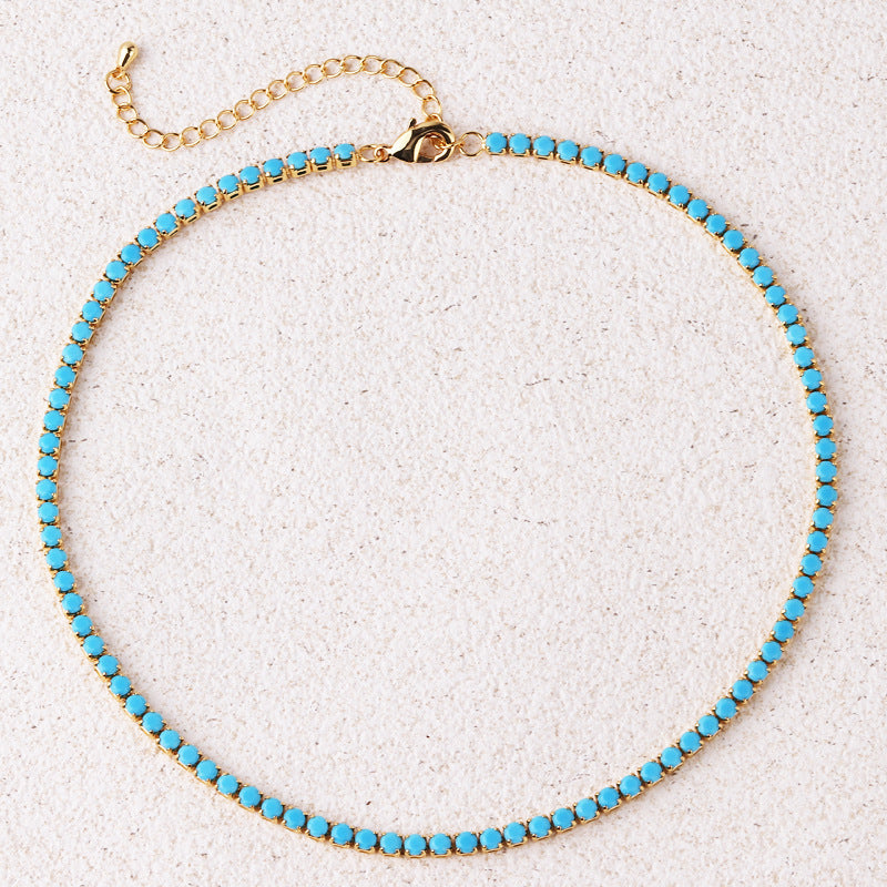 Collar Tenis Redondo Turquesa | Golden