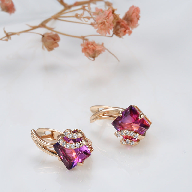 Pendientes Cristal Cuadrado Carmesí | Golden Rosa