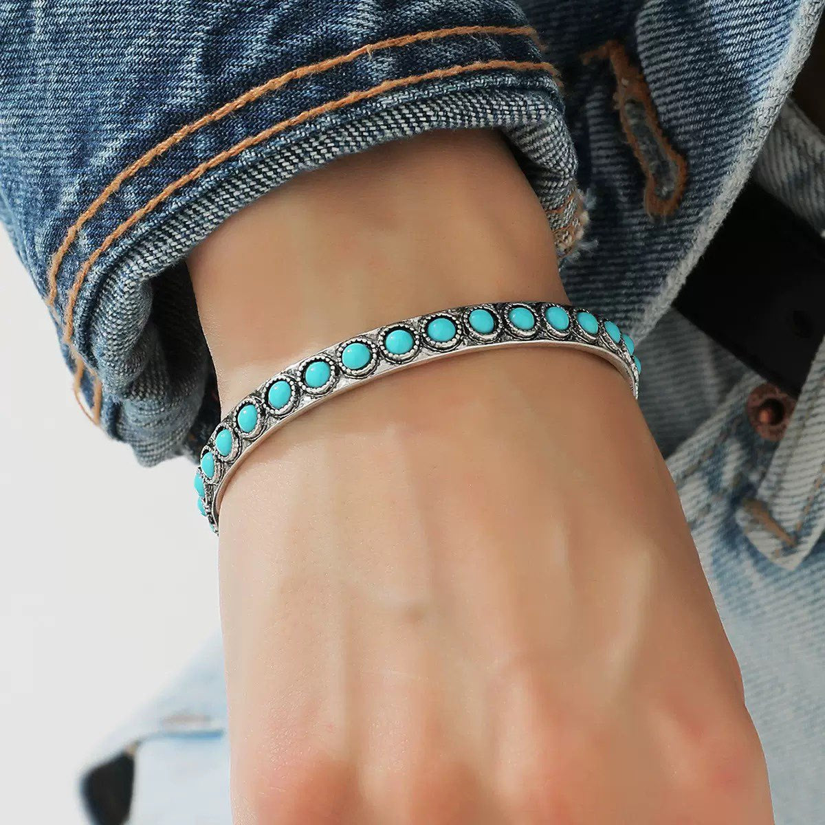 Pulsera Abierta Turquesa Talisse | Golden Blanco