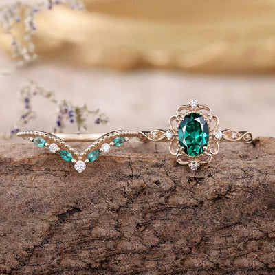 Set Anillo Corona Esmeralda Aurelle | Golden Rosa (3/3)