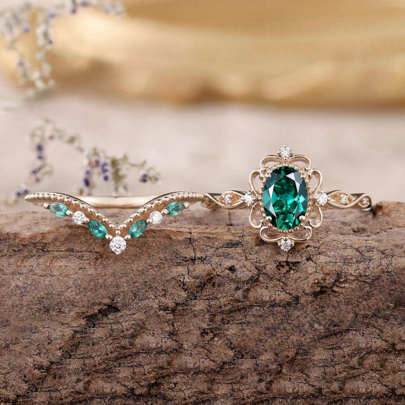 Set Anillo Corona Esmeralda Aurelle | Golden Rosa (3/3)
